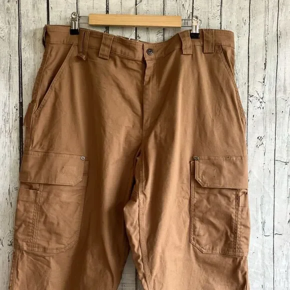 Duluth Trading Mens Flex Fire Hose Pants Size 40x29 Relaxed Fit Khaki Workwear - Picture 2 of 13